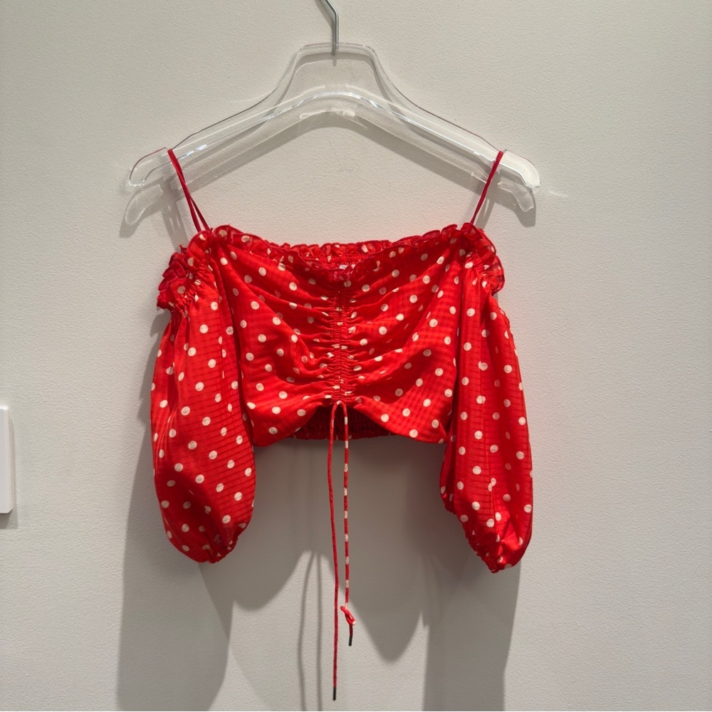 Finders Red With White Polka Dots Crop Top Size Small